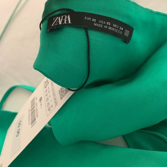 Worn once Zara Satin Asymmetric Midi Dress - Green - Picture 2 of 5